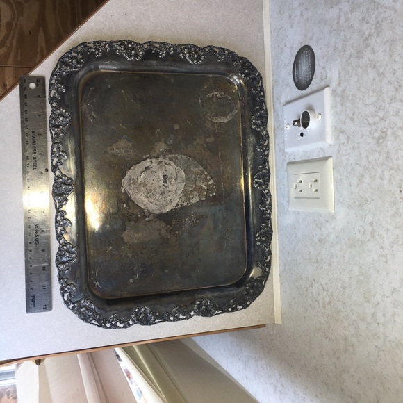 Silver plate tray heavy shabby sheik 15.5” - Picture 1 of 5